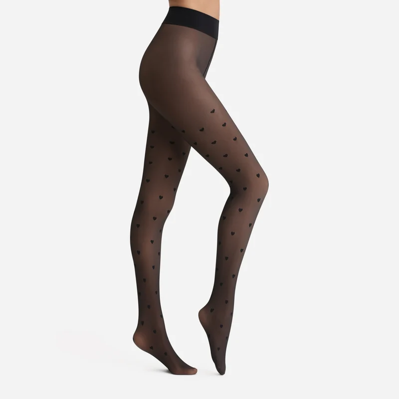 Warme, transparente Strumpfhose mit Herzchenmuster 80D Thermo